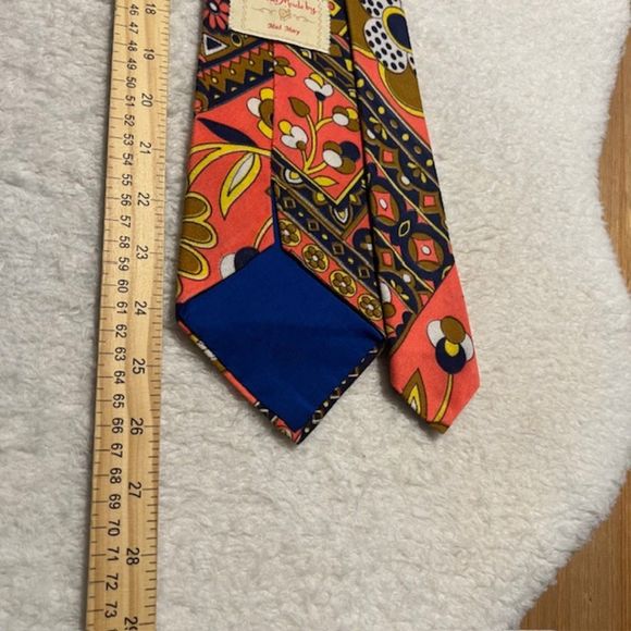 Hand Made by Mad Mary Orange Multicolored Floral Print Statement Neck Tie - Picture 5 of 5